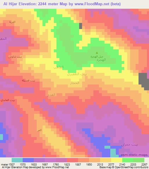 Al Hijar,Yemen Elevation Map