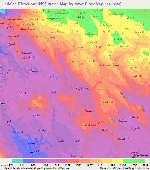 Jida`ah,Yemen Elevation Map