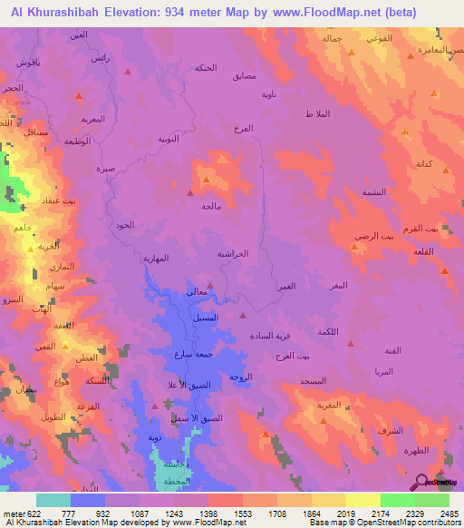 Al Khurashibah,Yemen Elevation Map