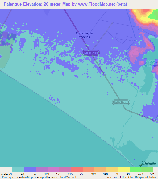 Palenque,Mexico Elevation Map