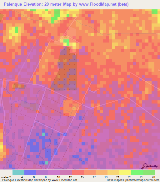 Palenque,Mexico Elevation Map
