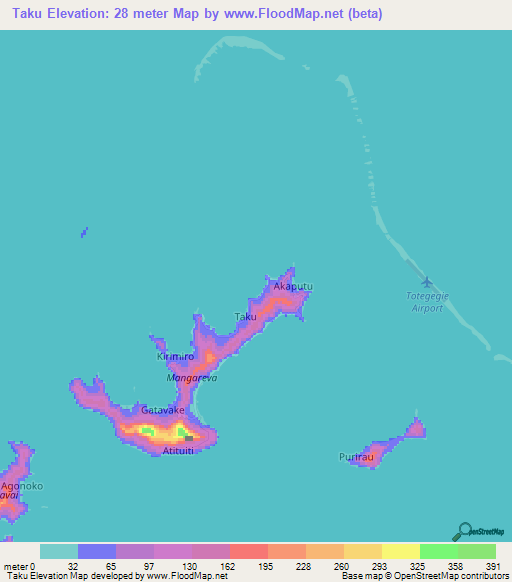 Taku,French Polynesia Elevation Map