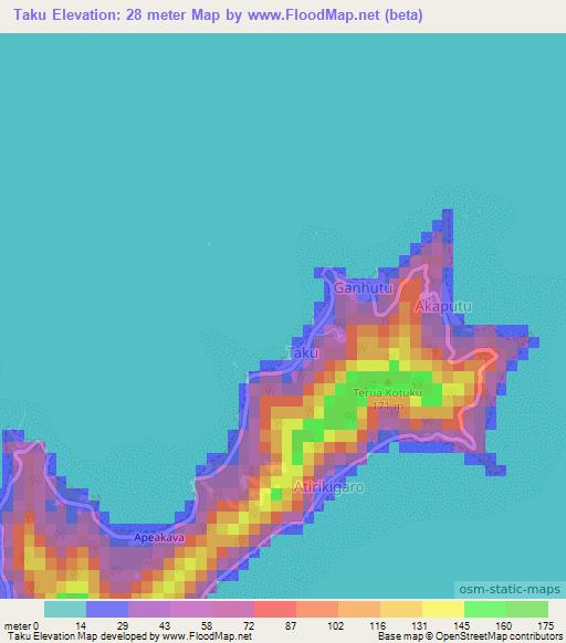 Taku,French Polynesia Elevation Map