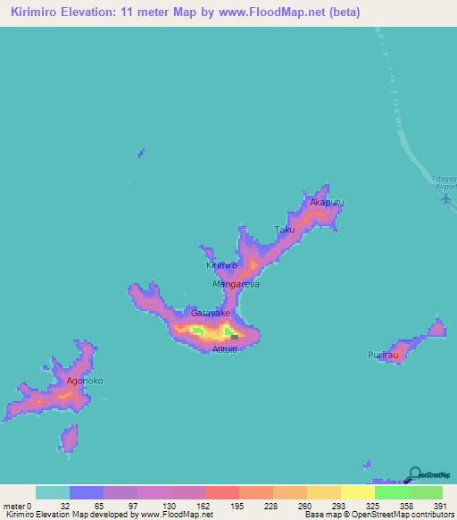 Kirimiro,French Polynesia Elevation Map