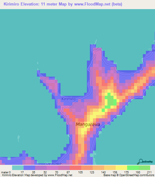 Kirimiro,French Polynesia Elevation Map