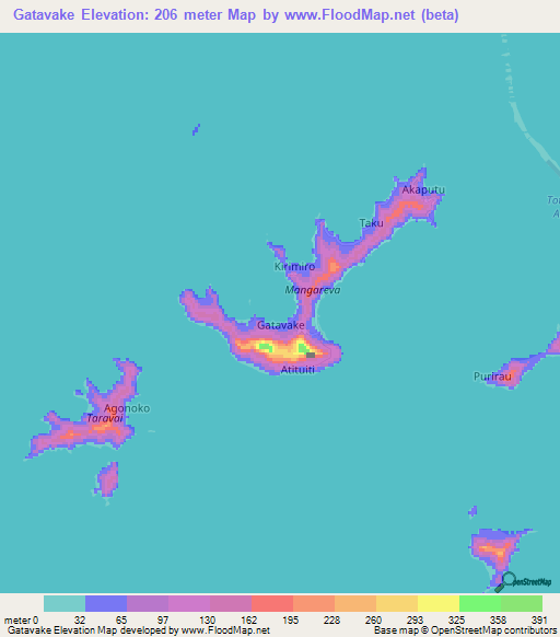 Gatavake,French Polynesia Elevation Map