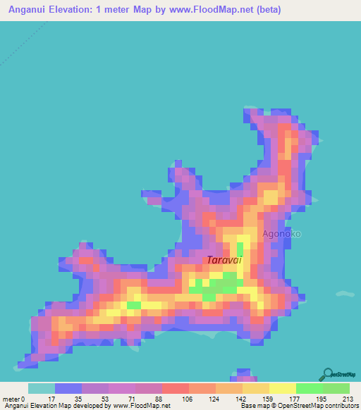 Anganui,French Polynesia Elevation Map