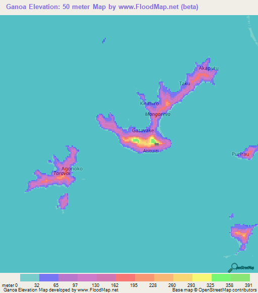 Ganoa,French Polynesia Elevation Map