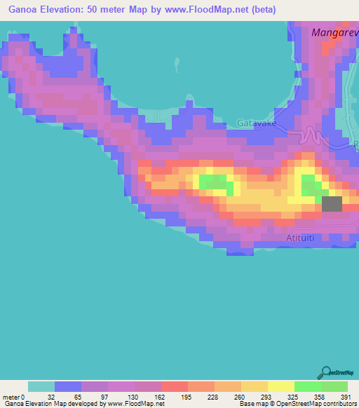 Ganoa,French Polynesia Elevation Map