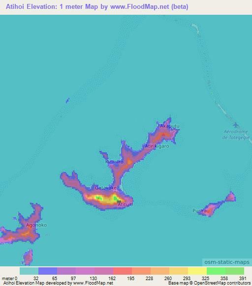 Atihoi,French Polynesia Elevation Map