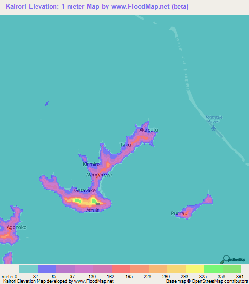 Kairori,French Polynesia Elevation Map