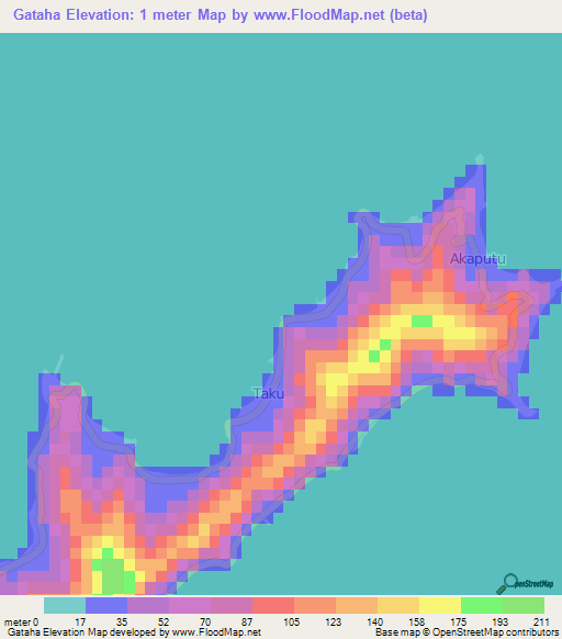 Gataha,French Polynesia Elevation Map