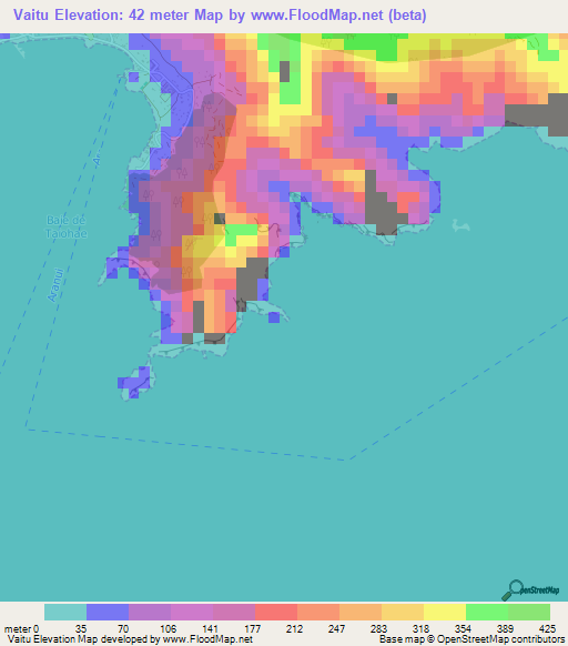 Vaitu,French Polynesia Elevation Map