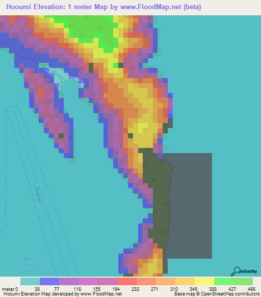 Hooumi,French Polynesia Elevation Map