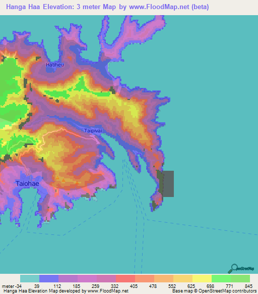 Hanga Haa,French Polynesia Elevation Map