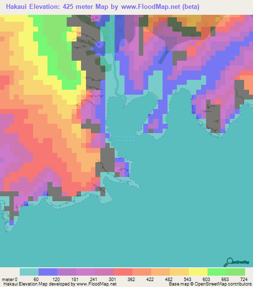 Hakaui,French Polynesia Elevation Map