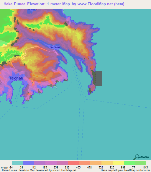 Haka Puuae,French Polynesia Elevation Map