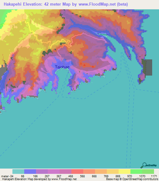 Hakapehi,French Polynesia Elevation Map