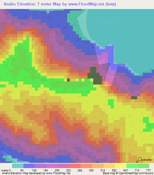Anaho,French Polynesia Elevation Map