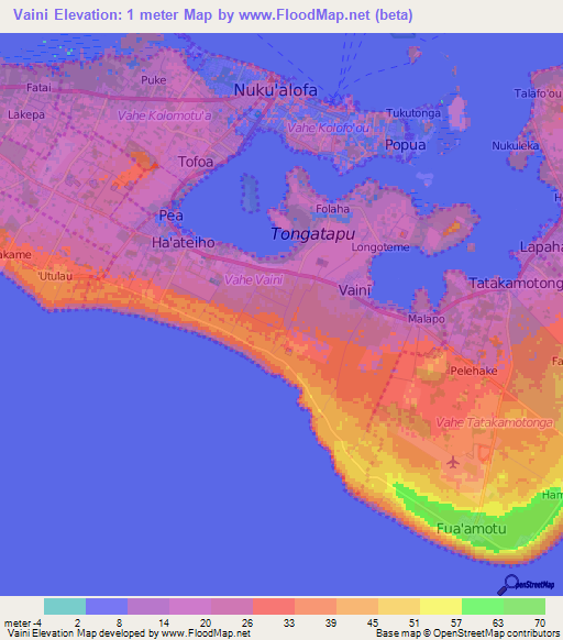 Vaini,Tonga Elevation Map