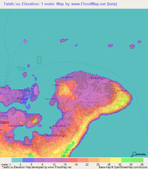 Talafo`ou,Tonga Elevation Map