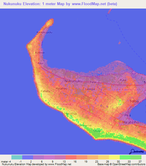 Nukunuku,Tonga Elevation Map