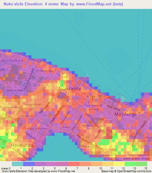 Nuku`alofa,Tonga Elevation Map