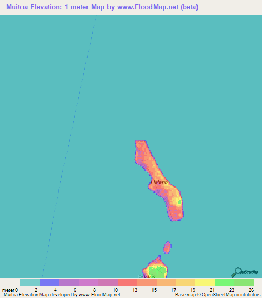 Muitoa,Tonga Elevation Map