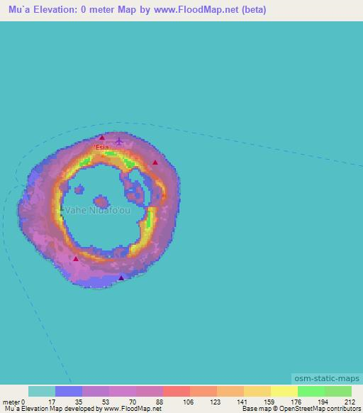 Mu`a,Tonga Elevation Map