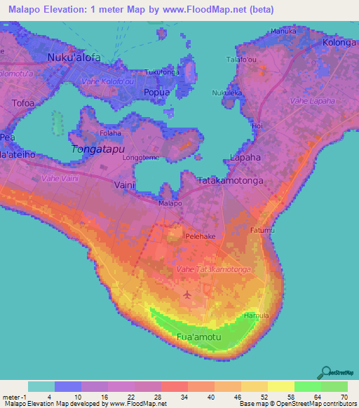 Malapo,Tonga Elevation Map