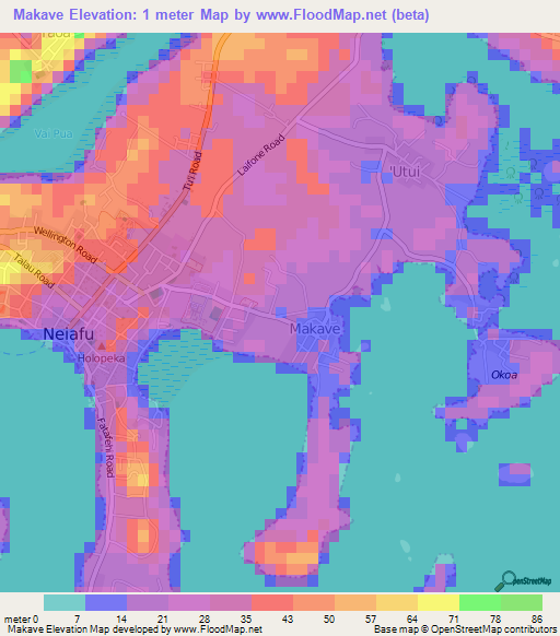 Makave,Tonga Elevation Map