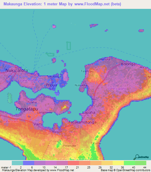 Makaunga,Tonga Elevation Map