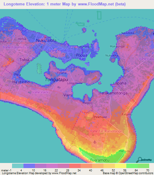 Longoteme,Tonga Elevation Map