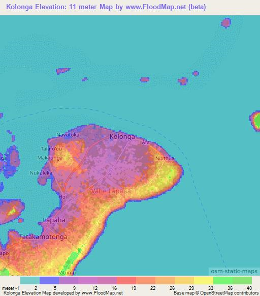 Kolonga,Tonga Elevation Map