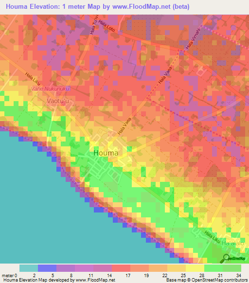 Houma,Tonga Elevation Map
