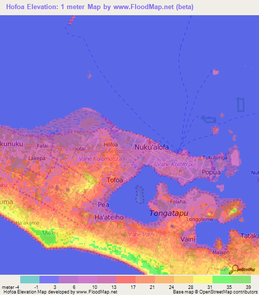 Hofoa,Tonga Elevation Map