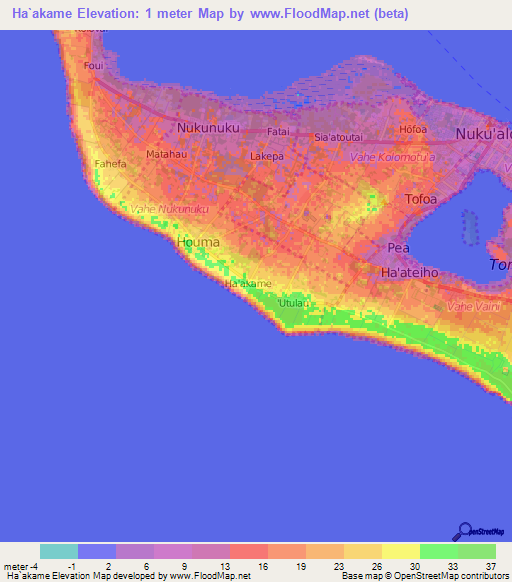 Ha`akame,Tonga Elevation Map
