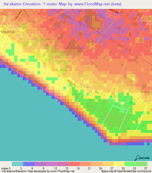 Ha`akame,Tonga Elevation Map
