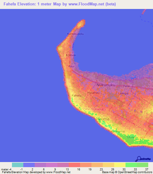 Elevation of Fahefa,Tonga Elevation Map, Topography, Contour