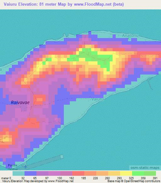 Vaiuru,French Polynesia Elevation Map