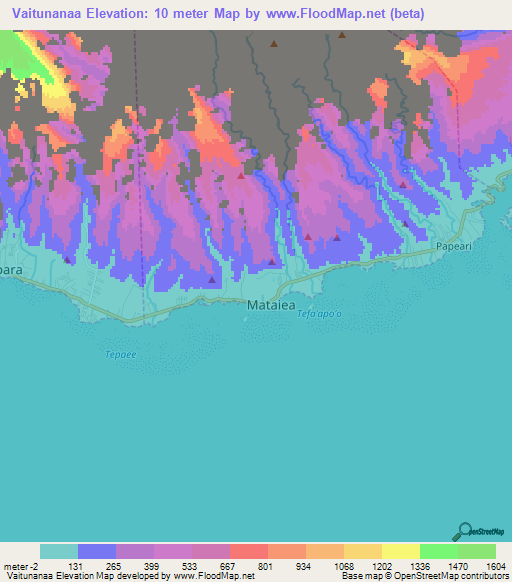 Vaitunanaa,French Polynesia Elevation Map