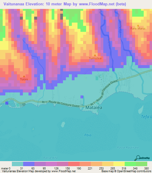 Vaitunanaa,French Polynesia Elevation Map