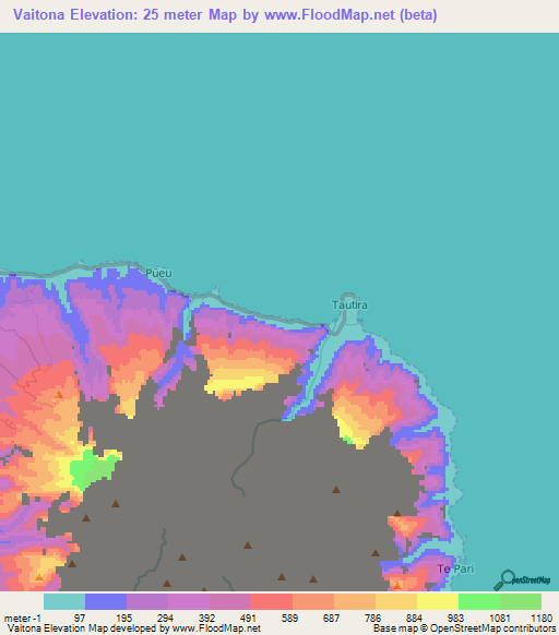 Vaitona,French Polynesia Elevation Map
