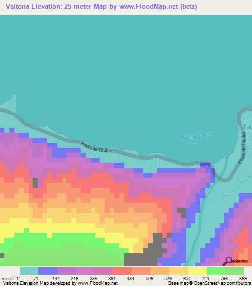 Vaitona,French Polynesia Elevation Map