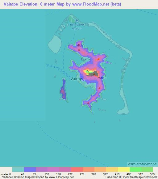 Vaitape,French Polynesia Elevation Map