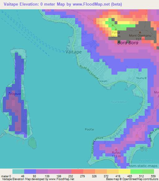 Vaitape,French Polynesia Elevation Map
