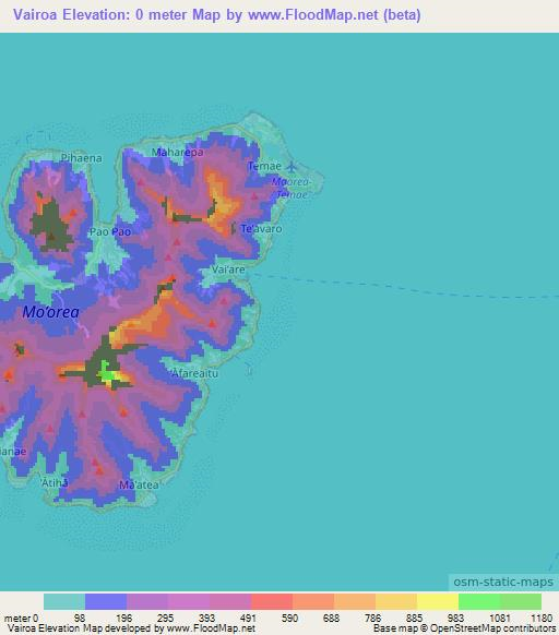 Vairoa,French Polynesia Elevation Map