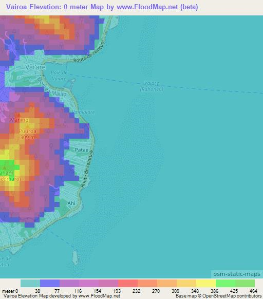 Vairoa,French Polynesia Elevation Map