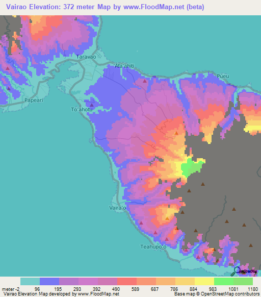 Vairao,French Polynesia Elevation Map