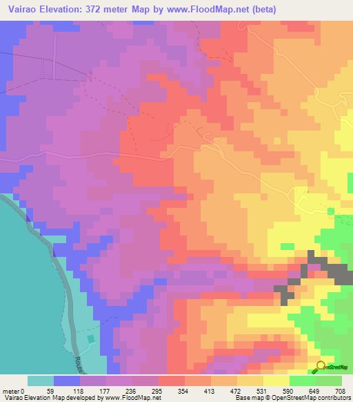 Vairao,French Polynesia Elevation Map